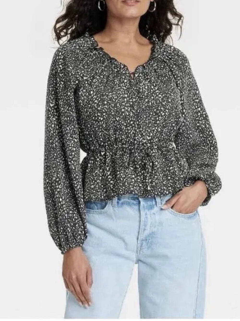 Universal Thread Black Printed Peplum Blouse